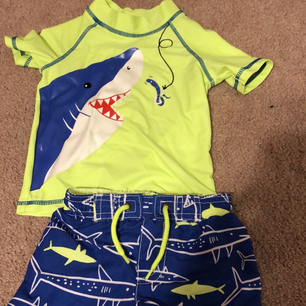 9 month boys swim trunks and rash guard top